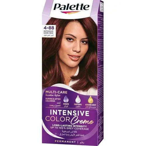 صبغة شعر أحمر غامق
باليت صبغة بدون أمونيا
تغطية كاملة للشيب
dark red hair dye
intensive color creme
ammonia-free hair color