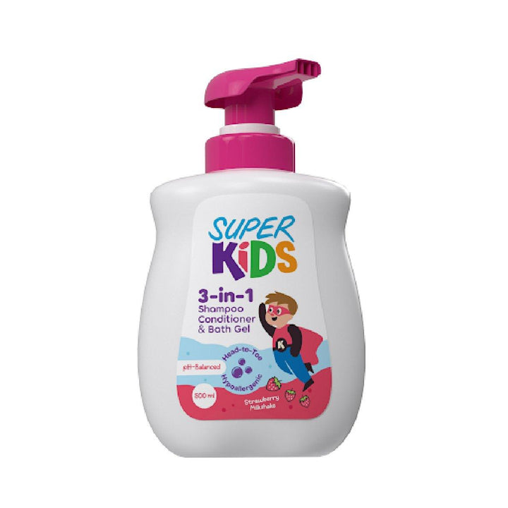 شامبو وبلسم وجل إستحمام 3 في 1 من سوبر كيدز | (500 مل) | بالفراولة | Super Kids - kidzmarket