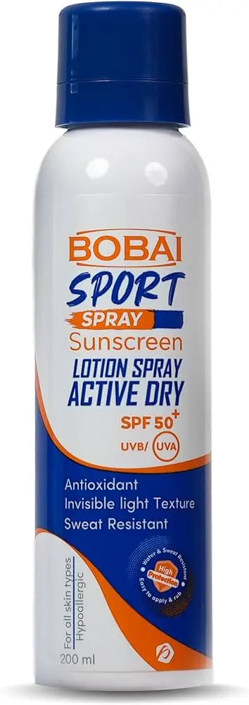 واقي شمس سبراي مقاوم للماء
بوباي سبراي حماية من الشمس
واقي شمس للرياضة
Water resistant sunscreen spray
Bobai sport sunscreen
SPF spray for outdoor activities